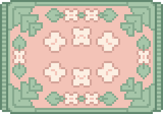 Ash A lovely pink rug with green and white accents.